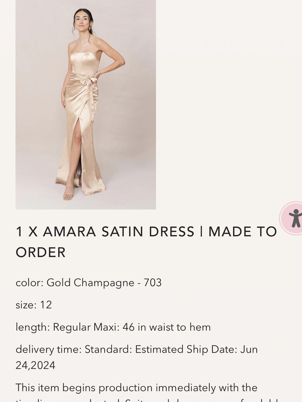Revelry Amara Strapless Satin Gown in Gold Champagne